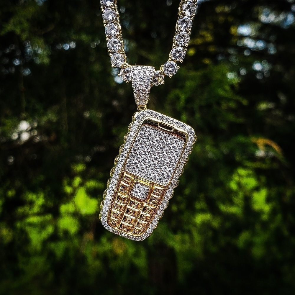 Lab Diamond Throwaway Phone Necklace Set